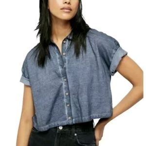 Free People Medium Weekend Rush Top Navy Blue NWT